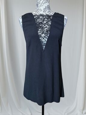 Reformation Tunic Tank Top Deep V-neck Lace Opening Black